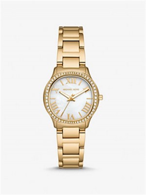 Michael Kors Mini Sage Pavé Gold-Tone Watch Gold | SN-MK28406