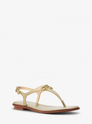 Michael Kors Nori Metallic Leather T-Strap Pale Gold | SN-MK27521