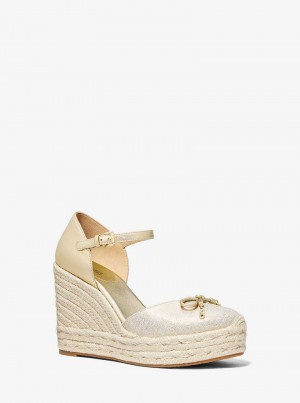 Michael Kors Nori Metallic Leather and Linen Pale Gold | SN-MK27613