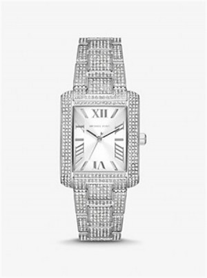 Michael Kors Oversized Emery Pavé Silver-Tone Watch Silver | SN-MK28364