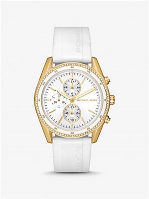 Michael Kors Oversized Hadyn Pavé Gold-Tone Watch Optic White | SN-MK28354