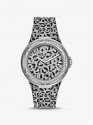 Michael Kors Oversized Lennox Animal Pavé Silver-Tone Watch Silver | SN-MK28391