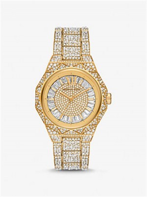 Michael Kors Oversized Raquel Pavé Gold-Tone Watch Gold | SN-MK28431