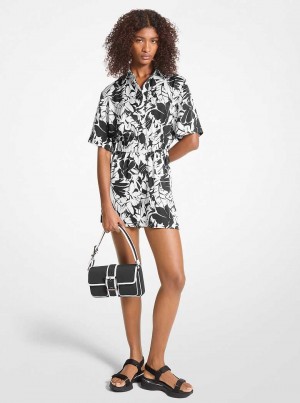 Michael Kors Palm Print Satin Black/White | SN-MK26736