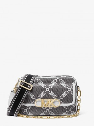 Michael Kors Parker Medium Empire Logo Jacquard Black/White | SN-MK27143