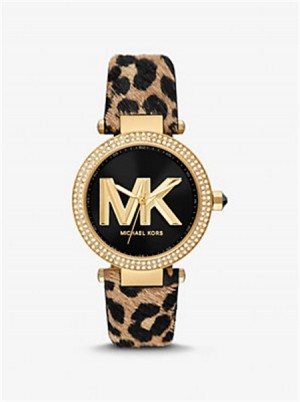 Michael Kors Parker Pavé Gold-Tone and Calf Hair Watch Cheetah | SN-MK28352