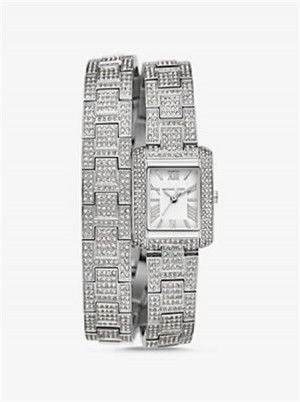 Michael Kors Petite Emery Pavé Silver-Tone Double Wrap Watch Silver | SN-MK28314