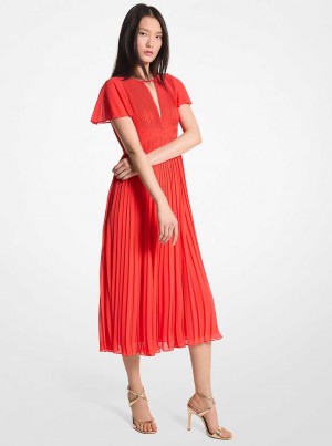 Michael Kors Pleated Georgette Midi Coral | SN-MK26722