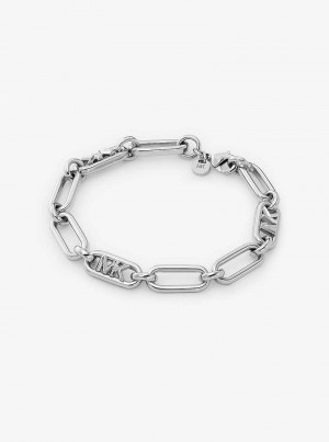 Michael Kors Precious Metal-Plated Brass Empire Logo Chain Link Silver | SN-MK27733