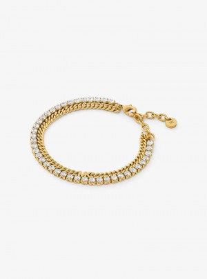 Michael Kors Precious Metal-Plated Brass Double Chain Tennis Gold | SN-MK27740