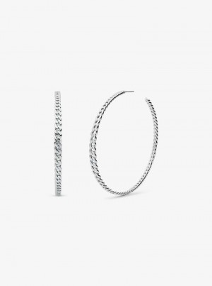 Michael Kors Precious Metal-Plated Brass Curb Link Hoop Silver | SN-MK27783