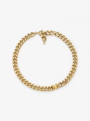 Michael Kors Precious Metal-Plated Brass Pavé Logo Curb Link Gold | SN-MK27809