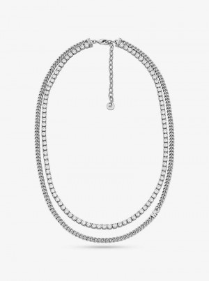 Michael Kors Precious Metal-Plated Brass Double Chain Tennis Silver | SN-MK27814