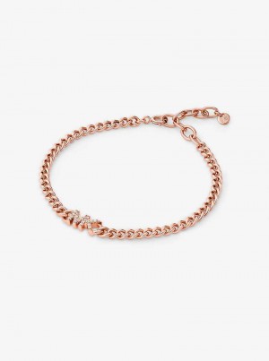 Michael Kors Precious Metal-Plated Sterling Silver Logo Curb Link Rose Gold | SN-MK27743