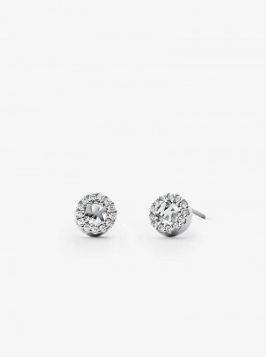 Michael Kors Precious Metal-Plated Sterling Silver Pavé Logo Studs Silver | SN-MK27765