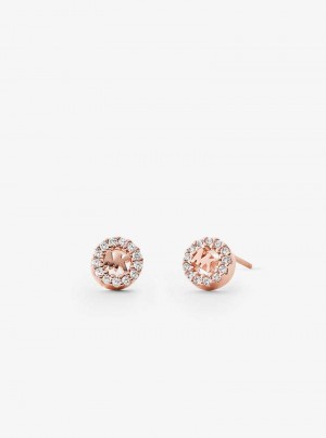 Michael Kors Precious Metal-Plated Sterling Silver Pavé Logo Studs Rose Gold | SN-MK27784