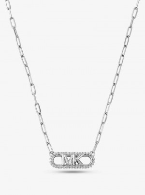 Michael Kors Precious Metal-Plated Sterling Silver Empire Logo Chain Link Silver | SN-MK27792