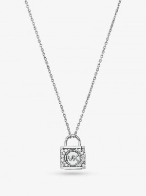 Michael Kors Precious Metal-Plated Sterling Silver Pavé Lock Silver | SN-MK27825