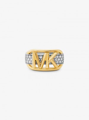 Michael Kors Precious Metal-Plated Sterling Silver Pavé Empire Logo Two Tone | SN-MK27835