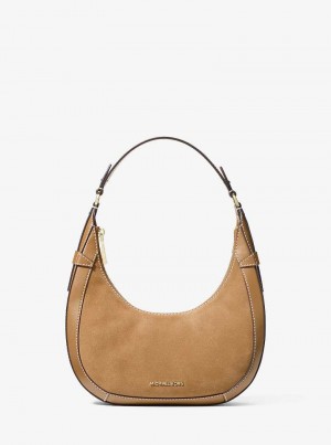 Michael Kors Preston Small Suede Crescent Camel | SN-MK27065