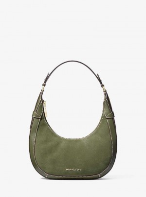 Michael Kors Preston Small Suede Crescent Smokey Olive | SN-MK27066