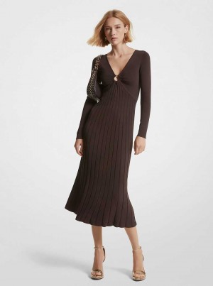 Michael Kors Ribbed Stretch Knit Ring Midi Chocolate | SN-MK26760