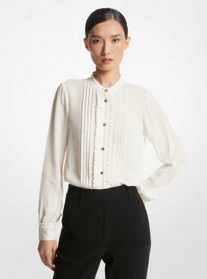 Michael Kors Ruffled Georgette Pleated Blouse Bone | SN-MK26501