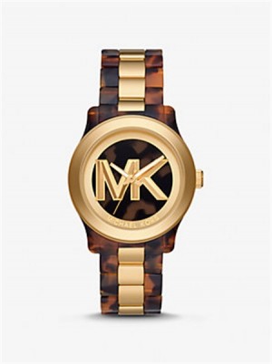 Michael Kors Runway Gold-Tone and Tortoiseshell Acetate Watch Tortoise | SN-MK28340