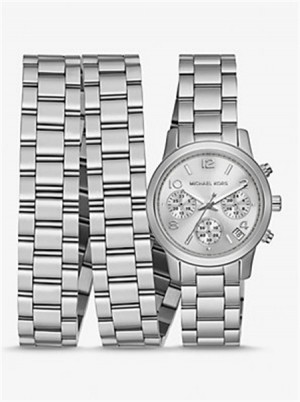 Michael Kors Runway Rhodium-Plated Stainless Steel Triple Wrap Watch Silver | SN-MK28427