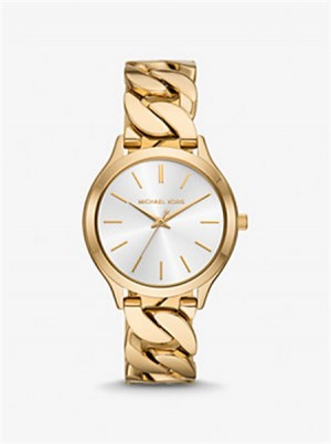 Michael Kors Slim Runway Gold-Tone Curb-Link Watch Gold | SN-MK28377