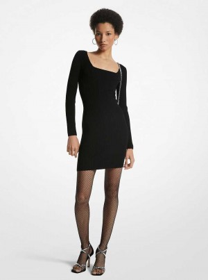 Michael Kors Square Neck Ribbed Knit Black | SN-MK26749