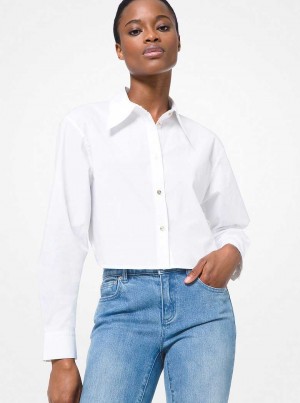 Michael Kors Stretch Cotton Poplin Cropped Shirt White | SN-MK26510