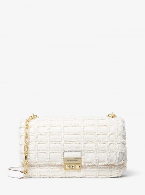 Michael Kors Tribeca Large Frayed Denim Optic White | SN-MK27005