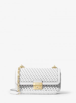 Michael Kors Tribeca Small Hand-Woven Leather Optic White | SN-MK26939