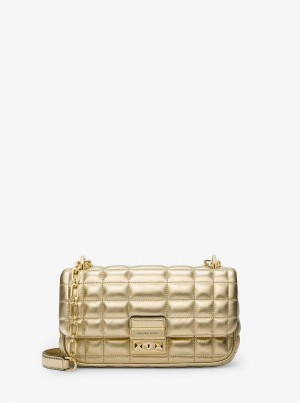 Michael Kors Tribeca Small Quilted Metallic Leather Pale Gold | SN-MK26945