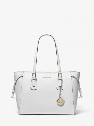 Michael Kors Voyager Medium Crossgrain Leather Optic White | SN-MK26885