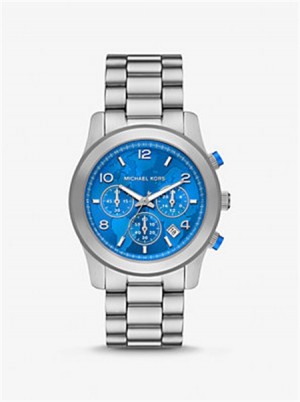 Michael Kors Watch Hunger Stop Oversized Runway Silver-Tone Watch Silver | SN-MK28436