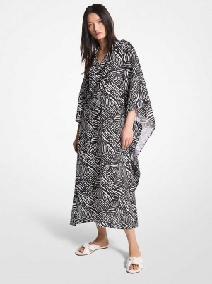 Michael Kors Zebra Organic Cotton Lawn Caftan Black/White | SN-MK26664