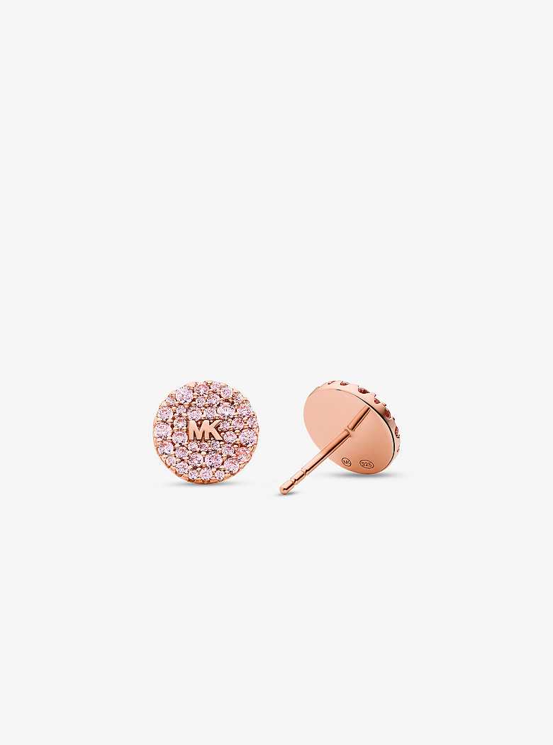 Michael Kors 14K Rose Gold-Plated Sterling Silver Colored Pavé Logo Stud Rose Gold | SN-MK27778