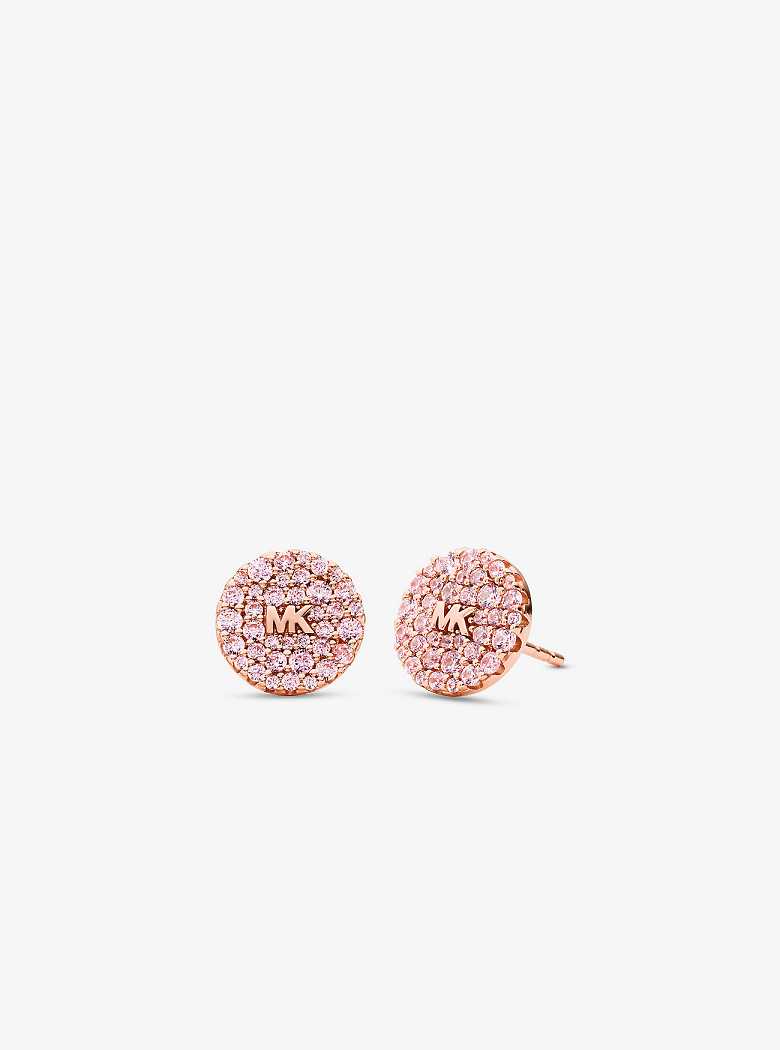 Michael Kors 14K Rose Gold-Plated Sterling Silver Colored Pavé Logo Stud Rose Gold | SN-MK27778