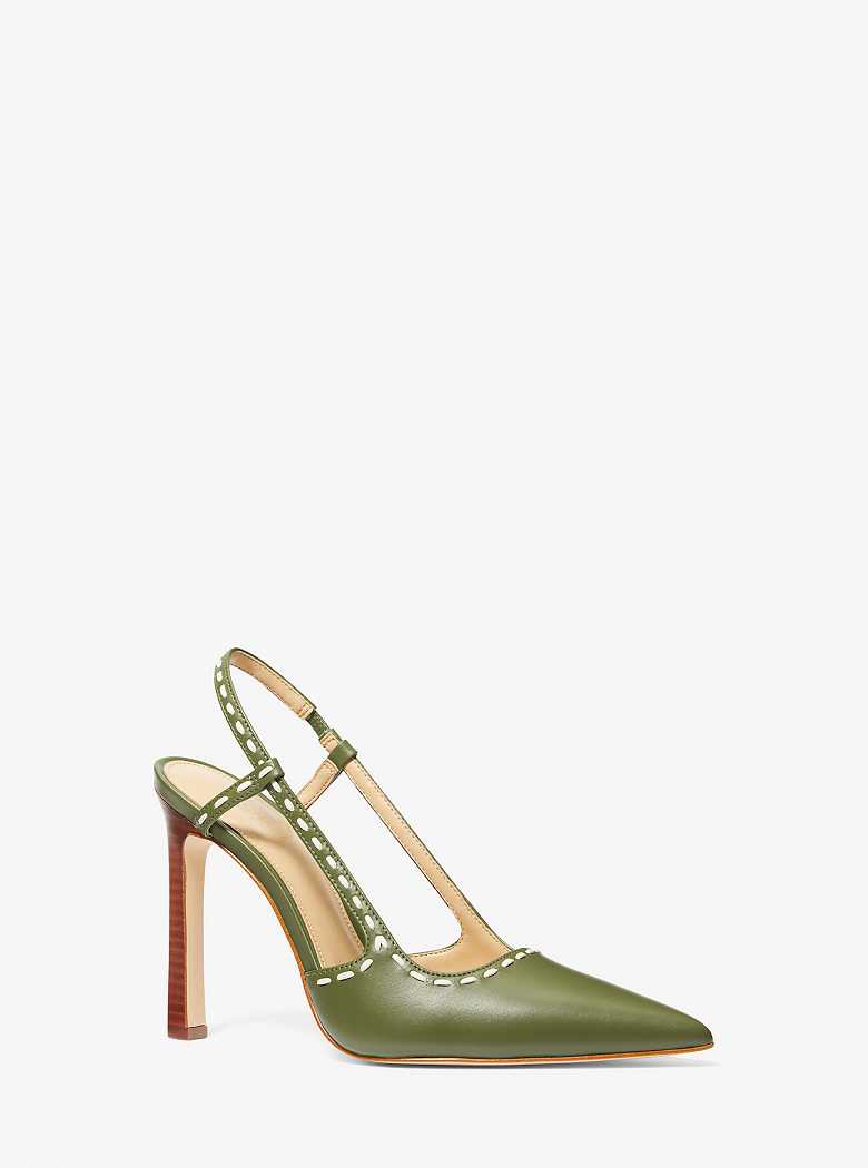 Michael Kors Alora Hand-Stitched Leather Smokey Olive | SN-MK27642