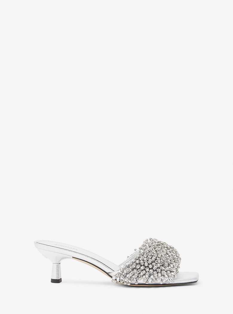 Michael Kors Amal Crystal Embellished Metallic Leather Silver | SN-MK27497