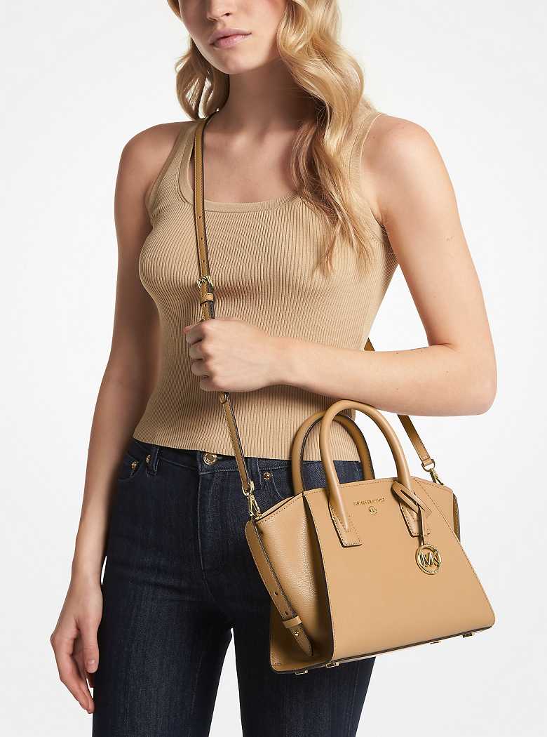 Michael Kors Avril Small Leather Top-Zip Pale Peanut | SN-MK27335