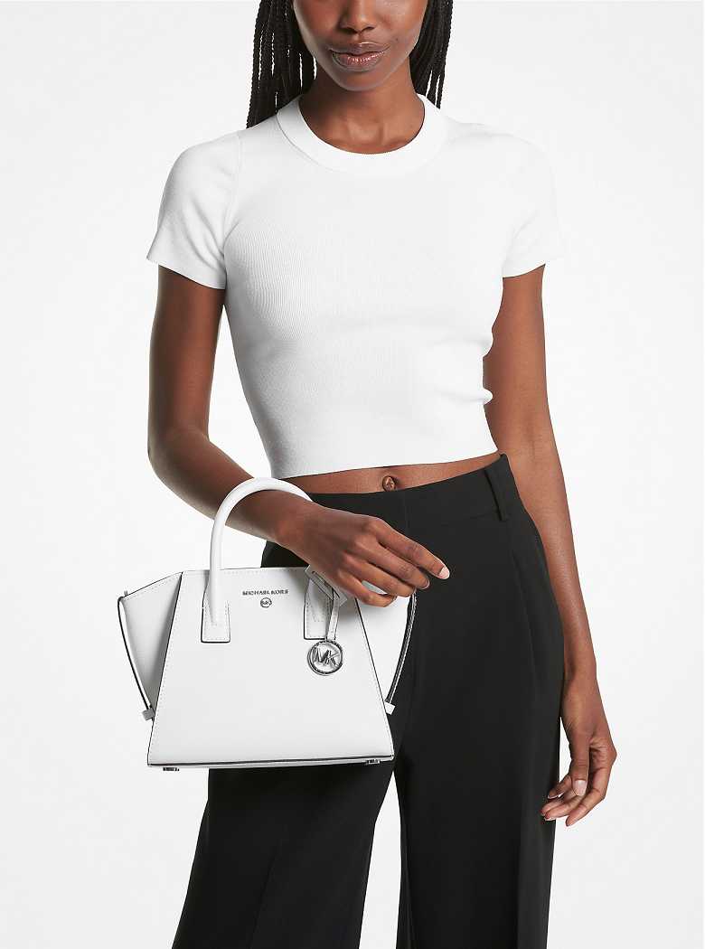 Michael Kors Avril Small Leather Top-Zip Optic White | SN-MK27338