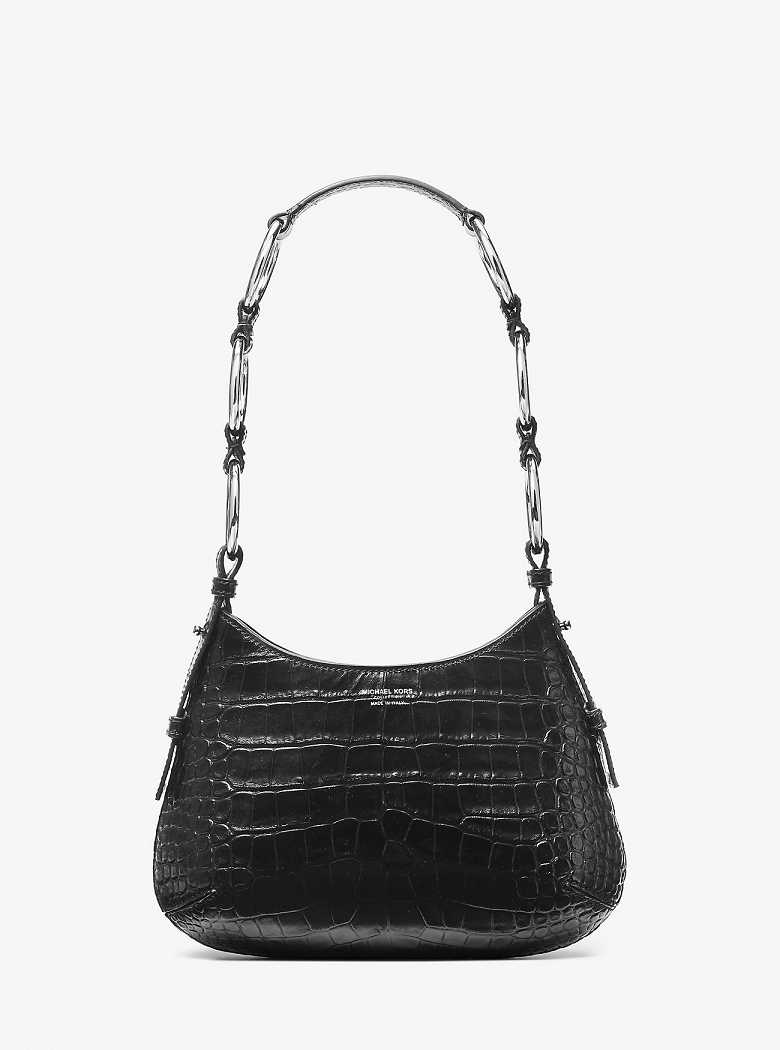 Michael Kors Bardot Mini Crocodile Embossed Leather Black | SN-MK27091