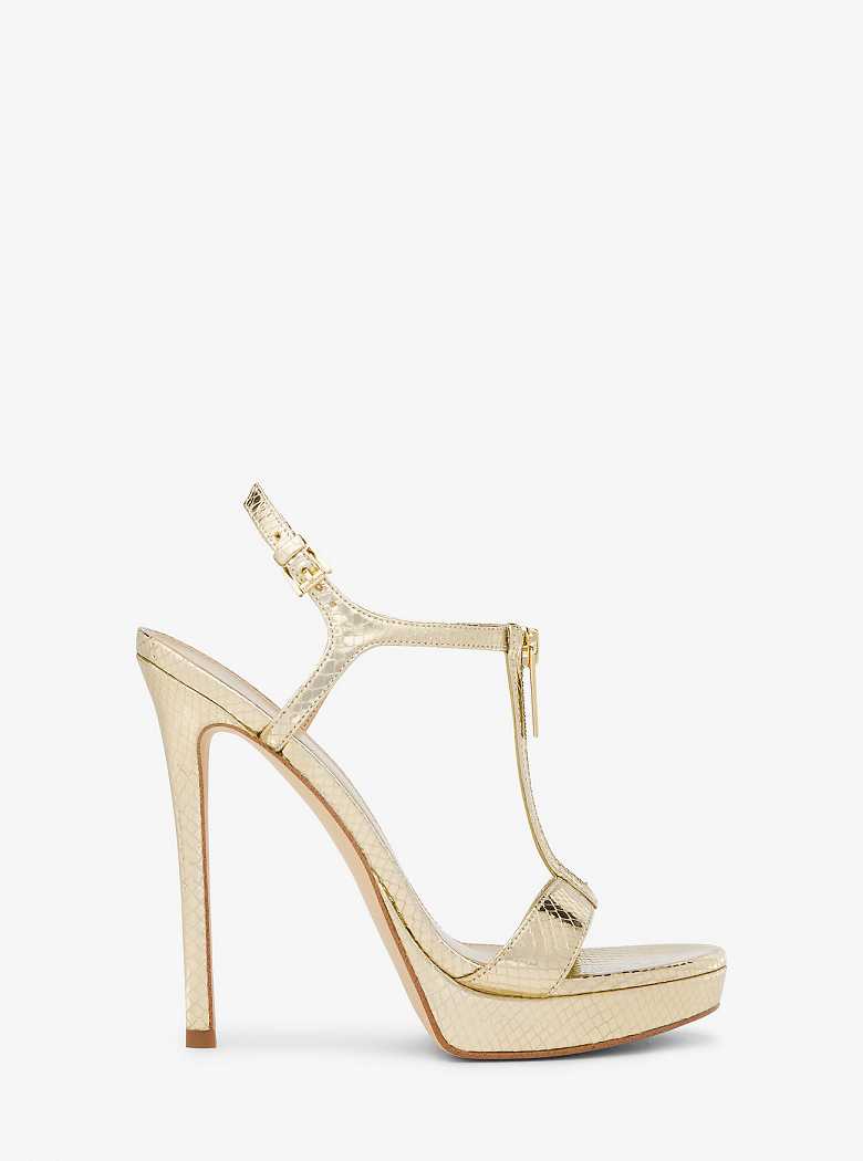 Michael Kors Berkley Metallic Snake Embossed Leather Stiletto Pale Gold | SN-MK27536