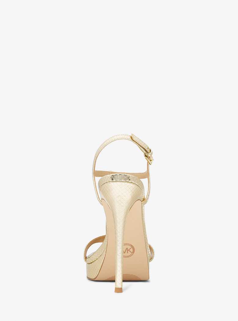 Michael Kors Berkley Metallic Snake Embossed Leather Stiletto Pale Gold | SN-MK27536