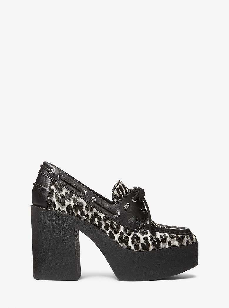 Michael Kors Cameron Leopard Print Calf Hair Platform Black Combo | SN-MK27649