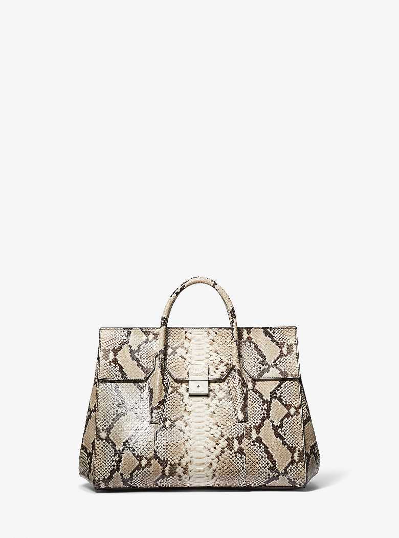 Michael Kors Campbell Large Python Embossed Leather Natural | SN-MK27386