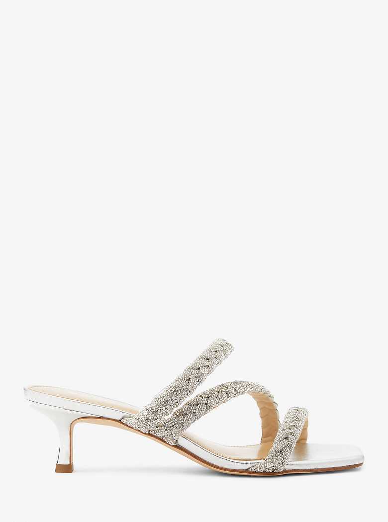 Michael Kors Celia Embellished Metallic Kitten Silver | SN-MK27488